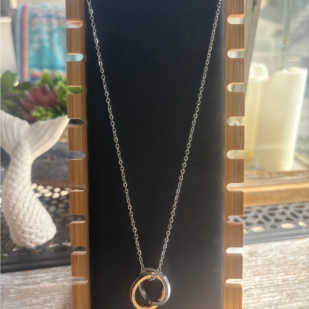 New Titanium over Stainless Steel Pendant, Silver and Gold Interlocking Necklace - Picture 7 of 10